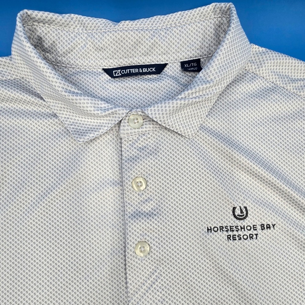Cutter & Buck Mens XL Horseshoe Bay Resort Polo Shirt Green‎ Geo Print 25" Pit
